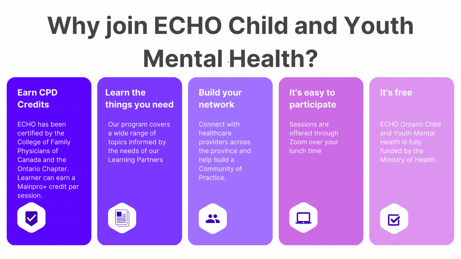 Boxes of reasons to join ECHO